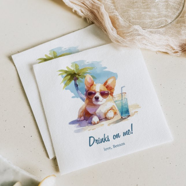 Serviette En Papier Boissons sur Me Corgi Beach Wedding Napkins (Créateur téléchargé)