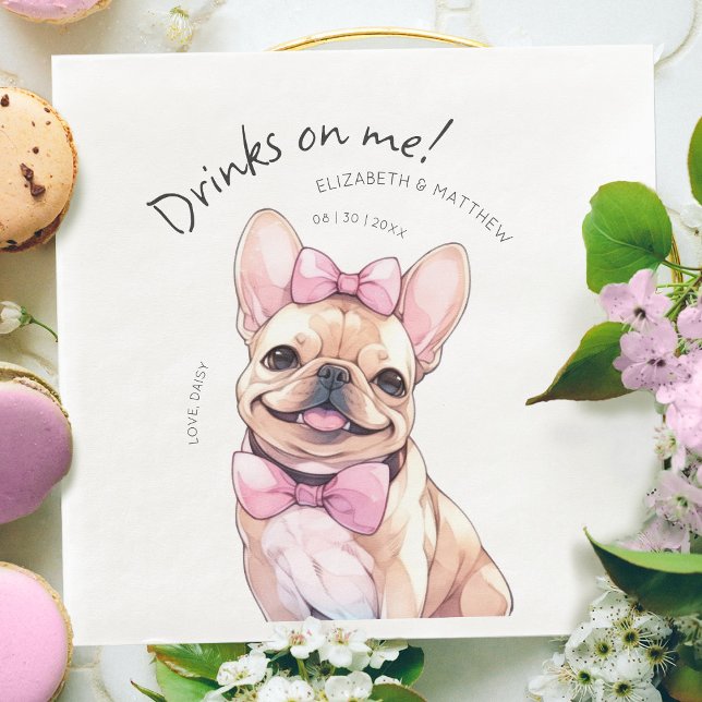 Serviette En Papier Boissons Sur Moi French Bulldog Aquarelle Chien Am (Créateur téléchargé)