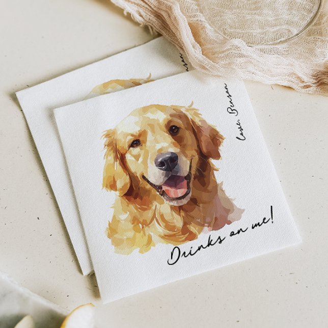 Serviette En Papier Boissons sur moi Pet Golden Retriever Mariage serv (Créateur téléchargé)