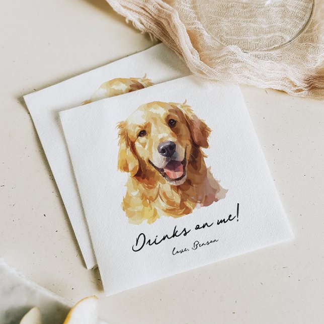 Serviette En Papier Boissons sur moi Pet Golden Retriever Mariage serv (Créateur téléchargé)