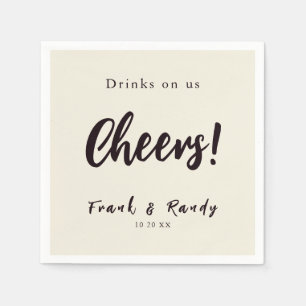 Serviette En Papier Boissons Sur Nous Cheers Simple Minimaliste Ecru M