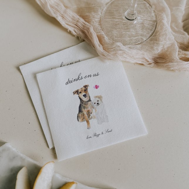 Serviette En Papier Boissons Sur Nous | Cute chien animal Mariage serv (Créateur téléchargé)