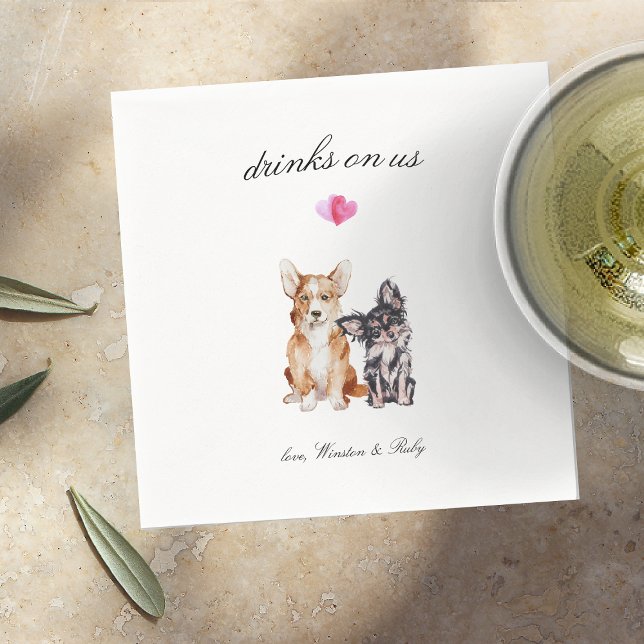 Serviette En Papier Boissons Sur Nous | Cute Mariage chien animal (Créateur téléchargé)
