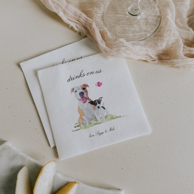 Serviette En Papier Boissons Sur Nous | Cute Mariage chien animal (Créateur téléchargé)