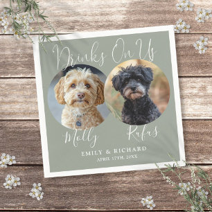 Serviette En Papier Boissons Sur Nous Photos Animaux Sage Green Mariag