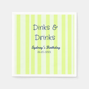Serviette En Papier boissons & verres rayé vert anniversaire nom date