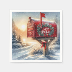 Serviette En Papier Boîte aux lettres de Noël rouge en neige