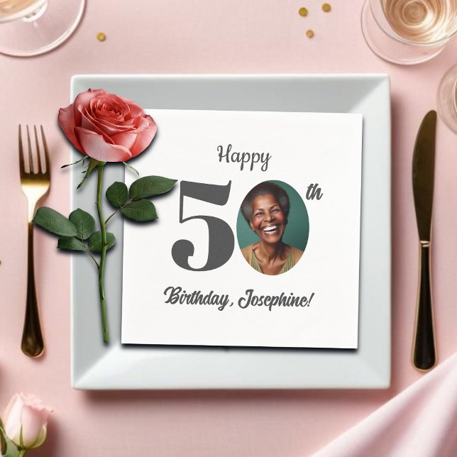 Serviette En Papier Bold 50th Birthday Party Photo (Créateur téléchargé)