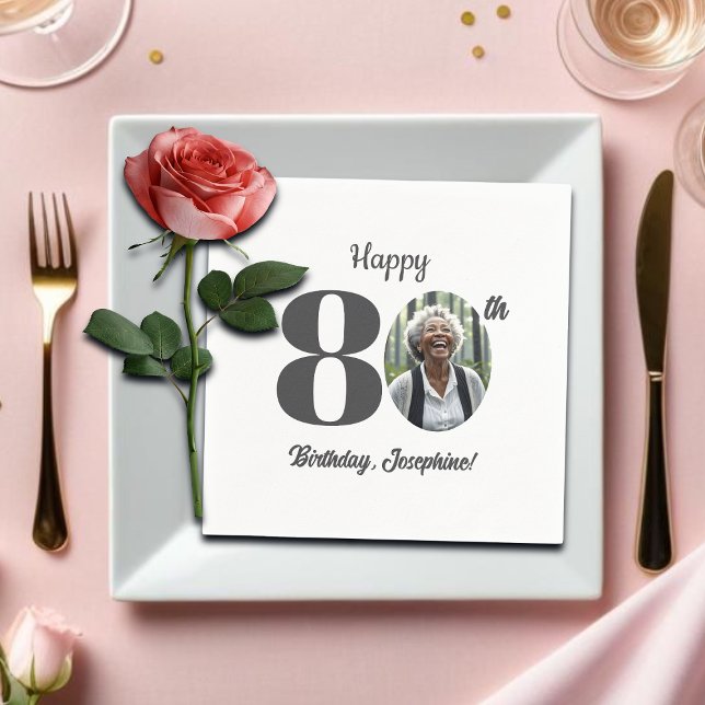 Serviette En Papier Bold 80th Birthday Party Photo (Créateur téléchargé)