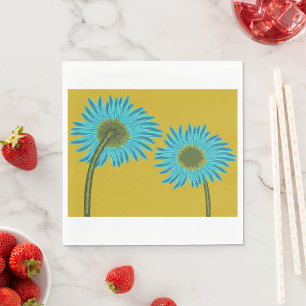 Serviette En Papier Bold Blue Daisy Art sur Mustard Yellow Arrière - p