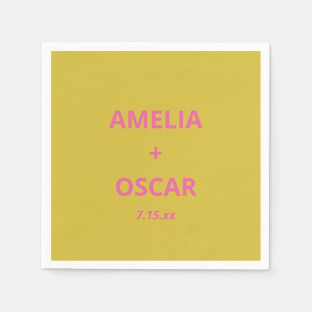 Serviette En Papier Bold Modern Chartreuse Pink Yellow Wedding Custom (Devant)
