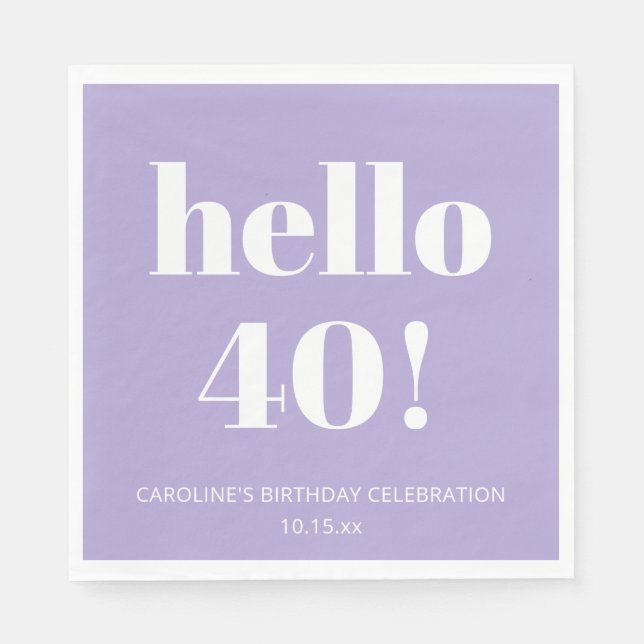 Serviette En Papier Bold Modern Lavender Purple 40th Birthday Party (Devant)