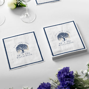 Serviette En Papier Bold Modern Willow Tree Marine Mariage d'or bleu m
