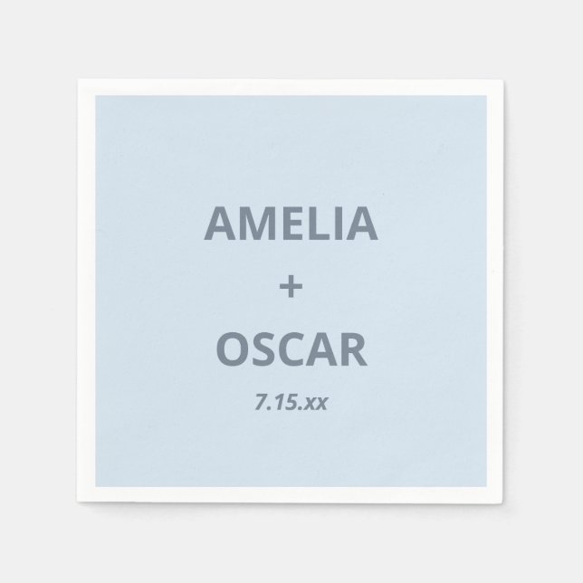 Serviette En Papier Bold Soft Blue Modern Wedding Names Date Custom (Devant)