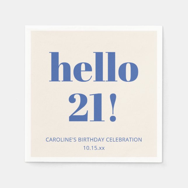 Serviette En Papier Bold Typography Ivory Blue Modern 21st Birthday  (Devant)