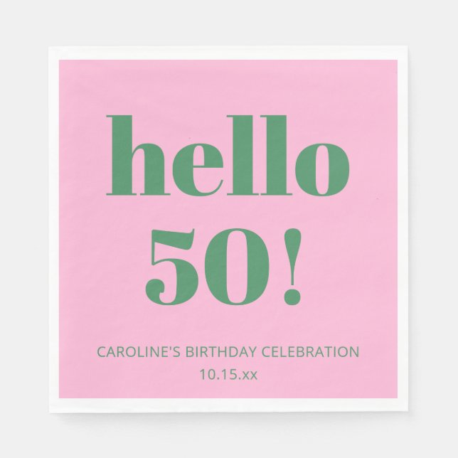 Serviette En Papier Bold Typography Pink Green Modern 50th Birthday  (Devant)