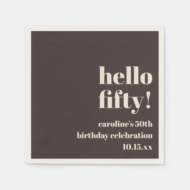 Serviette En Papier Bold Warm Brown Cute Modern Custom 50th Birthday (Devant)