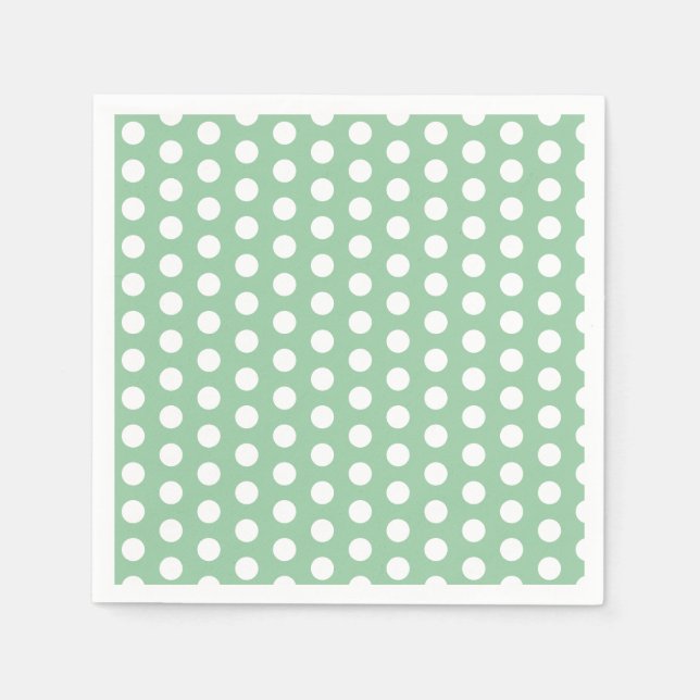 Serviette En Papier Bold White Polka Dots on Sage Green  (Devant)