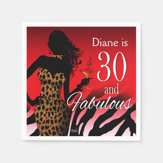 Serviette En Papier Bombshell Leopard 30e anniversaire | rouge (Devant)