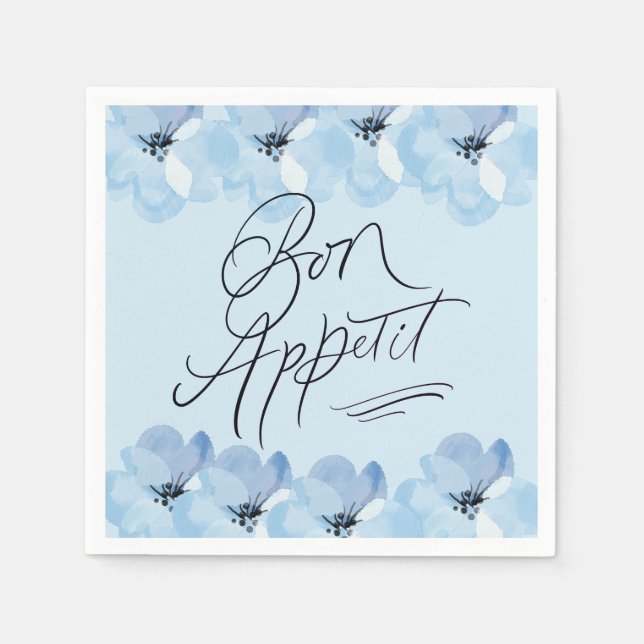 Serviette En Papier Bon Appetit Bleu Floral (Devant)
