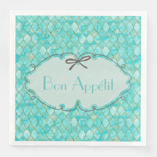 Serviette En Papier Bon Appétit - costumé Aqua motif Marocain d'or