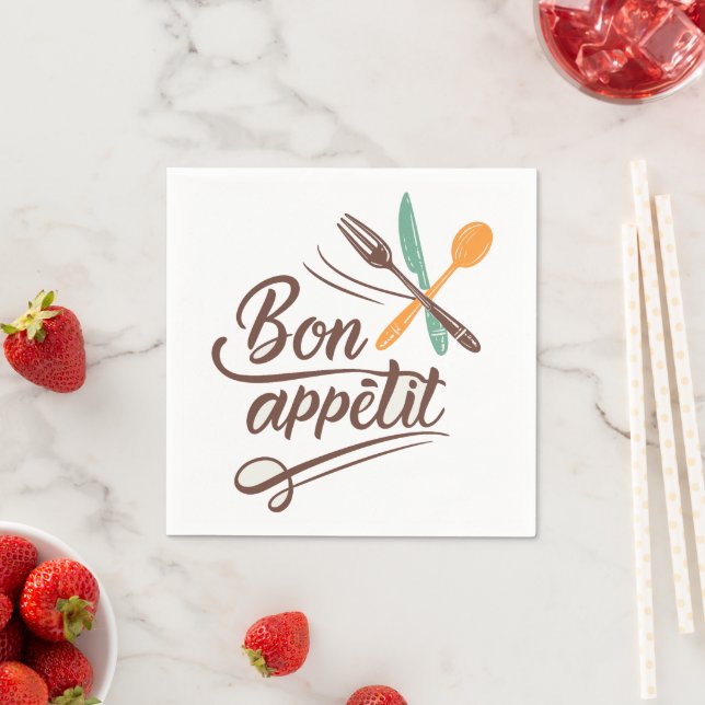 Serviette En Papier Bon Appétit Décor Cutlery Illustration (En situation)