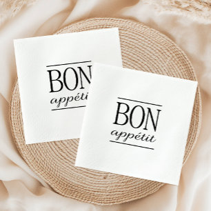 Serviette En Papier BON APPETIT Typographie Noir et Blanc