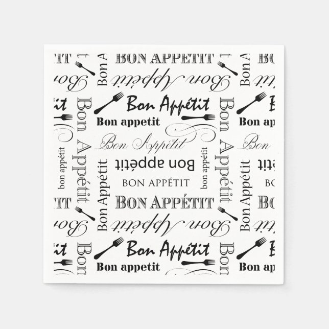 Serviette En Papier Bon Apppetit Classic Black and White Pattern (Devant)