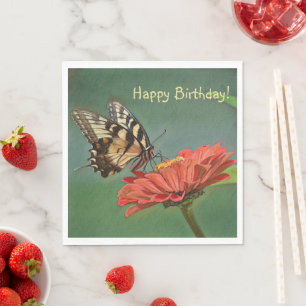 Serviette En Papier Bon Papillon D'Anniversaire Sur Zinnia