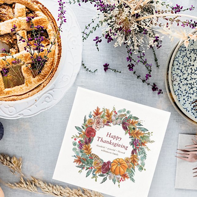 Serviette En Papier Bon thanksgiving aquarelle chute Citrouille couron (Créateur téléchargé)