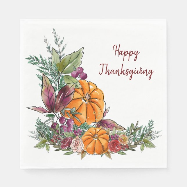 Serviette En Papier Bon thanksgiving aquarelle Citrouilles Automne (Devant)