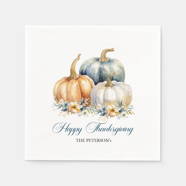 Serviette En Papier Bon thanksgiving Blue Orange Gold Citrouilles (Devant)