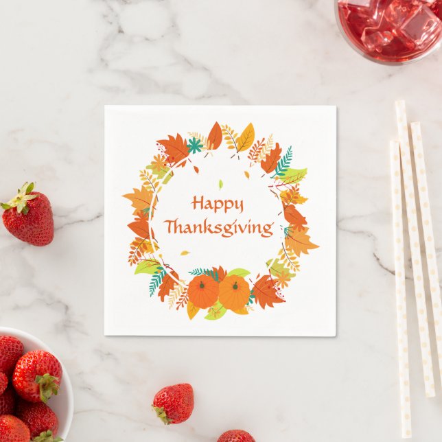 Serviette En Papier Bon thanksgiving Citrouille Feuilles Automne Autom (En situation)