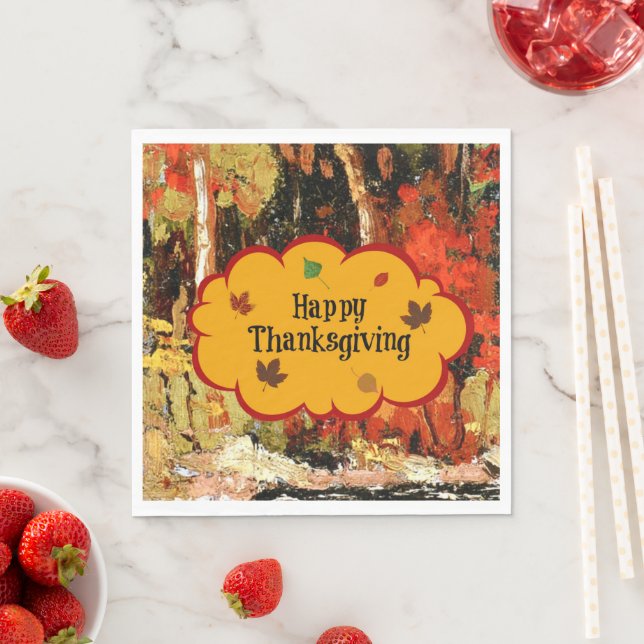 Serviette En Papier "Bon thanksgiving", couleurs de l'automne (En situation)