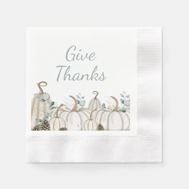 Serviette En Papier Bon thanksgiving de ferme moderne Citrouille blanc (Devant)