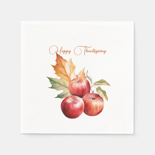Serviette En Papier Bon thanksgiving de feuilles et pommes rouges (Devant)