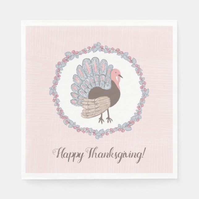 Serviette En Papier Bon thanksgiving de Turquie rose Whimsical (Devant)