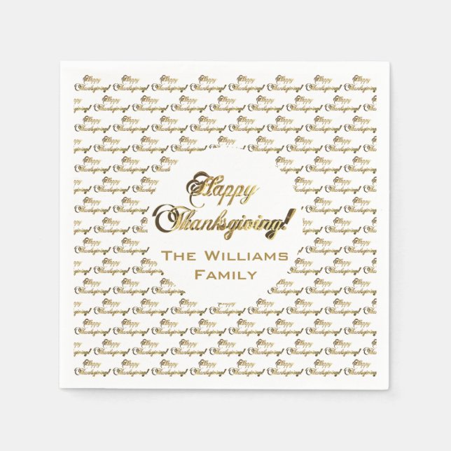 Serviette En Papier Bon thanksgiving Élégant Faux Gold Foil Script (Devant)