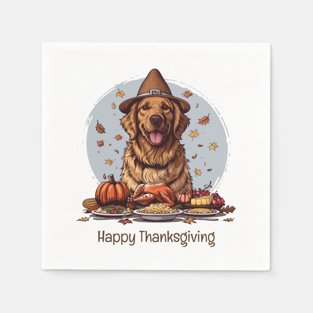 Serviette En Papier Bon thanksgiving Golden Retriever Chien (Devant)