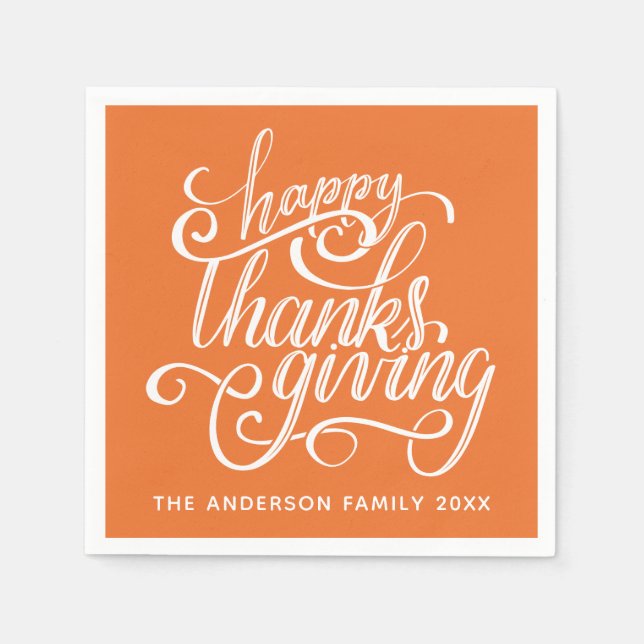 Serviette En Papier Bon thanksgiving Moderne Script Harvest Orange (Devant)