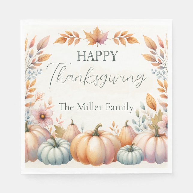 Serviette En Papier Bon thanksgiving Pastel Citrouilles, Personnalisé (Devant)