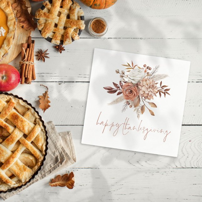 Serviette En Papier Bon thanksgiving Rustique de fleurs en terre cuite (Créateur téléchargé)