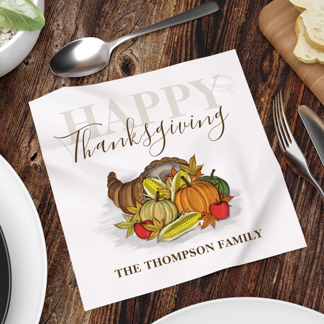 Serviette En Papier Bon thanksgiving Simple Récolte Automne Personnali (Happy Thanksgiving cornucopia custom Holiday paper napkin, )