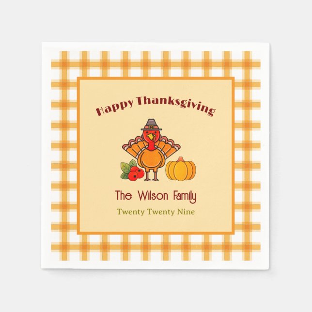 Serviette En Papier Bon thanksgiving Turquie Citrouille En vichy Motif (Devant)