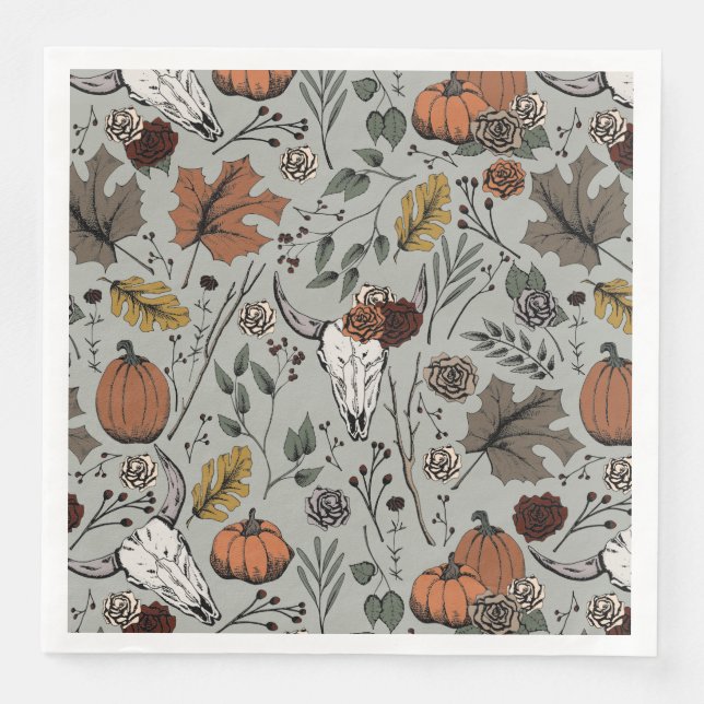 Serviette En Papier Bon thanksgiving Vache Crâne automne récolte (Devant)