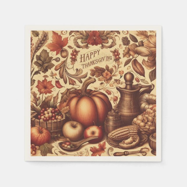 Serviette En Papier Bon thanksgiving vintage/classique (Devant)