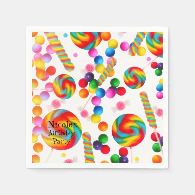 Serviette En Papier Bonbon Arc-en-ciel Joyeux Anniversaire Candyland (Devant)