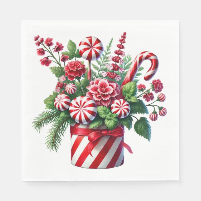 SERVIETTE EN PAPIER BONBON DE NOËL ROUGE ET VERT RAYÉ (Devant)