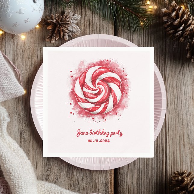 Serviette En Papier Bonbons d'hiver Rouge et Blanc Fête d'anniversaire (Créateur téléchargé)
