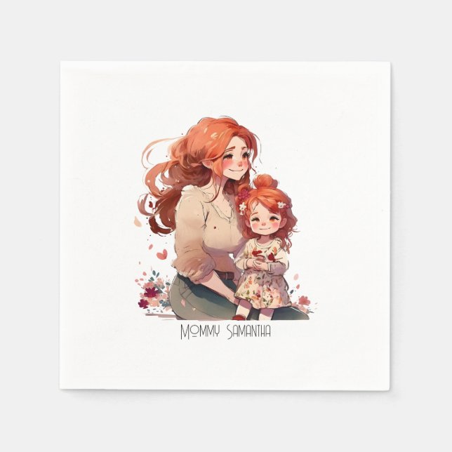 Serviette En Papier Bond adorable maman et fille (13) (Devant)